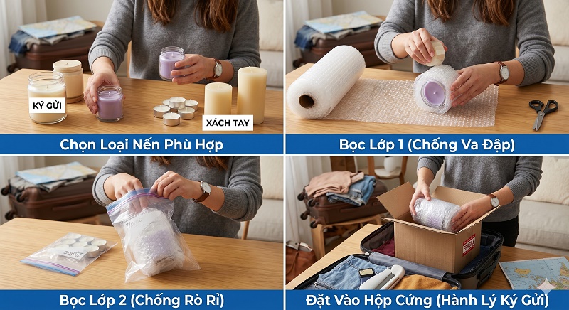 Đóng gói đúng cách giúp nến không bị hư hỏng và qua an ninh nhanh: