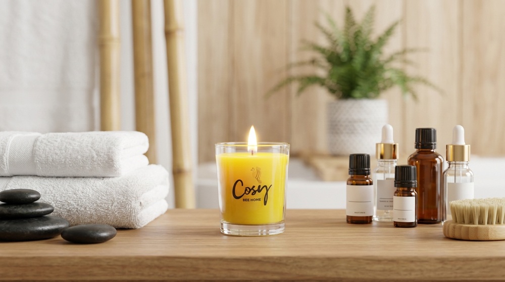 Nến Nhàn Cư ly thủy tinh chứa sáp ong vàng chanh