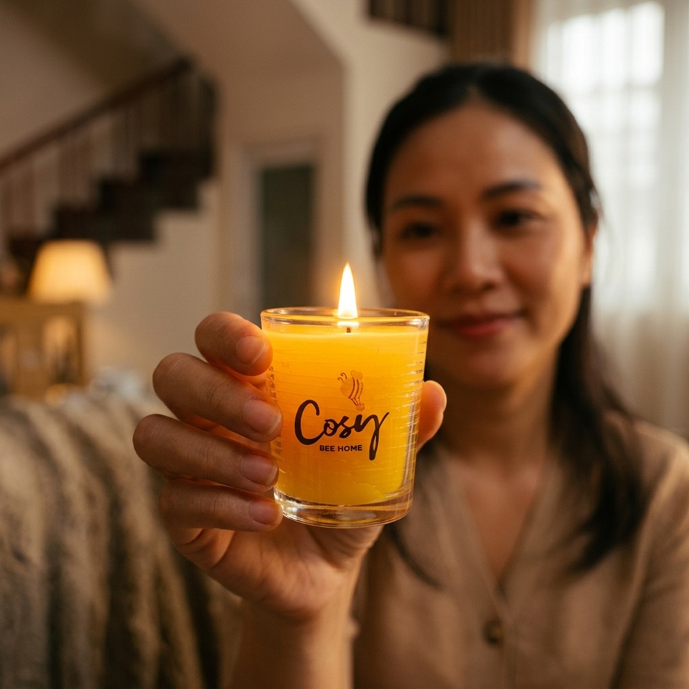Nến Nhàn Cư ly thủy tinh sáp ong handmade thư giãn