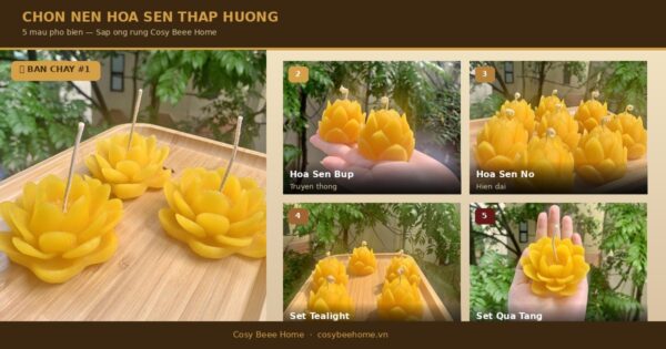 Nến Hoa Sen Thắp Hương Bàn Thờ — Nét Đẹp Tâm Linh Từ Sáp Ong Rừng
