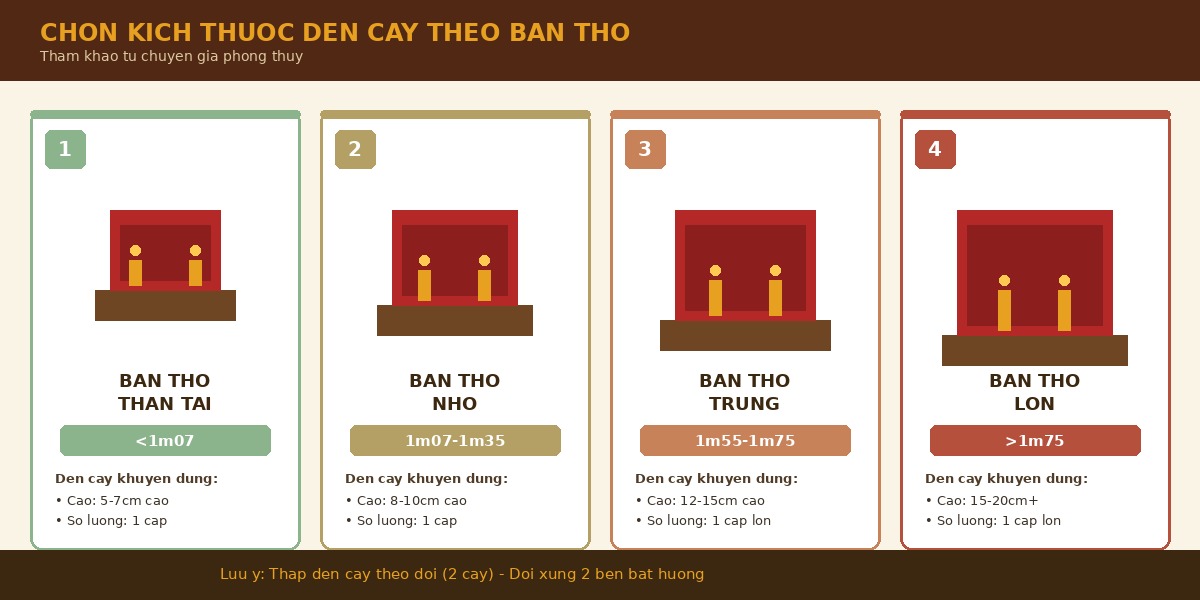Bảng kích thước đèn cầy theo từng loại bàn thờ - Cosy Beee Home