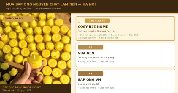 Mua Sáp Ong Nguyên Chất Làm Nến Ở Hà Nội — Top 3 Địa Chỉ Uy Tín 2026 + Bảng Giá